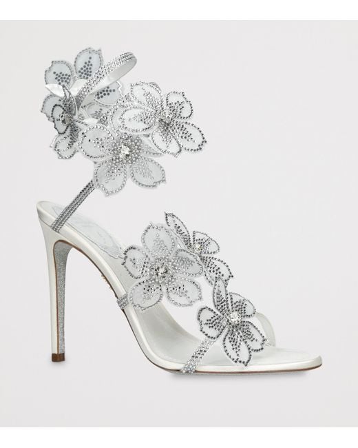 Rene Caovilla White Satin Floral Cleo Sandals 105