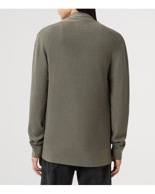 AllSaints Green Merino Wool Mode Cardigan for men