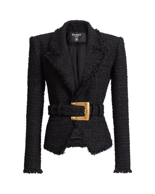 Balmain Black Tweed Belted Blazer