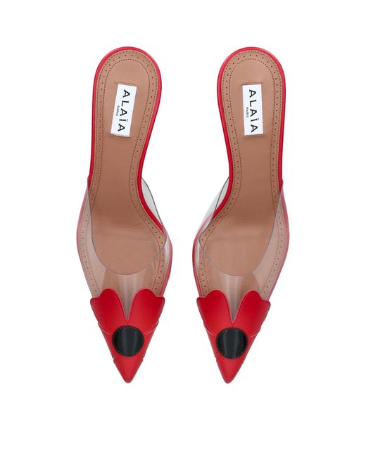 Alaïa Red Leather-Pvc Bloom Mules 55
