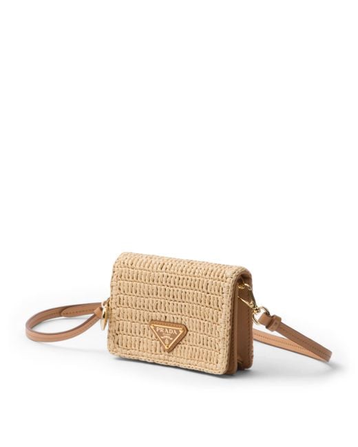 Prada Natural Woven Fabric Card Holder