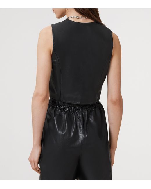 AllSaints Black Leather Arla Lea Waistcoat