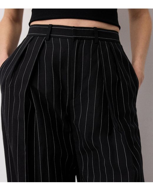 Ralph Lauren Black Cotton-Linen-Wool Stripe Jody Trousers