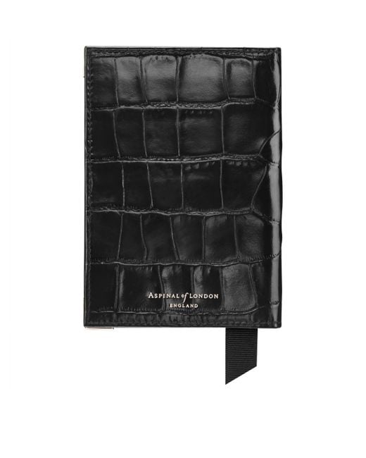 Aspinal Black Croc-Embossed Passport Cover for men