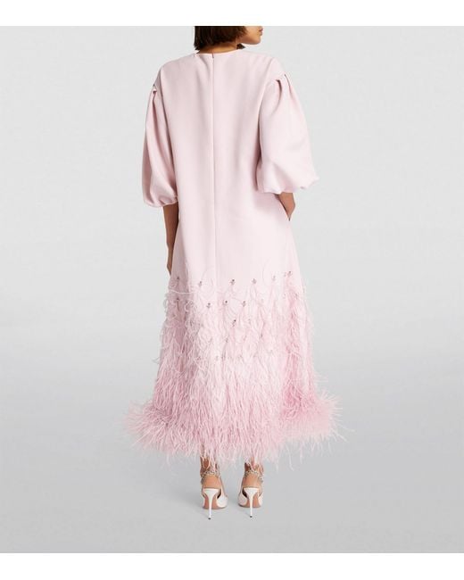 Huishan Zhang Pink Feather-trim Embellished Tilda Dress