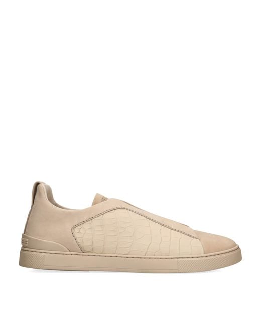 Zegna Natural Crocodile Leather Triple Stitch Secondskin Sneakers for men