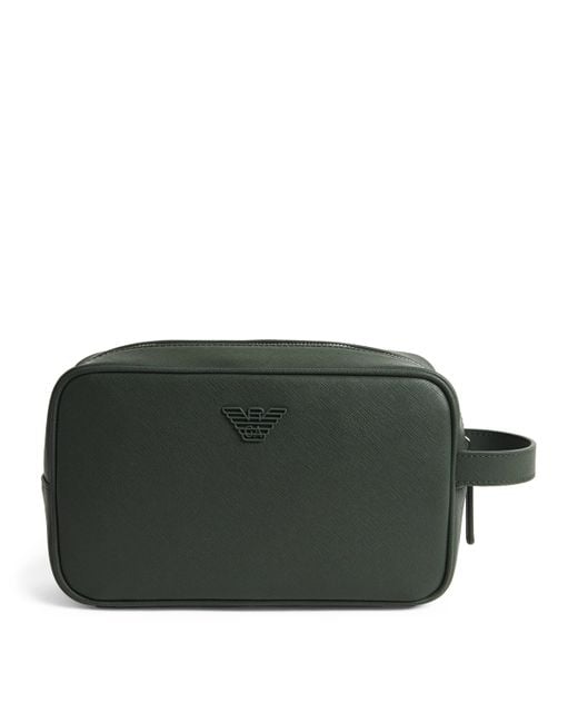 Emporio Armani Green Faux Leather Wash Bag for men