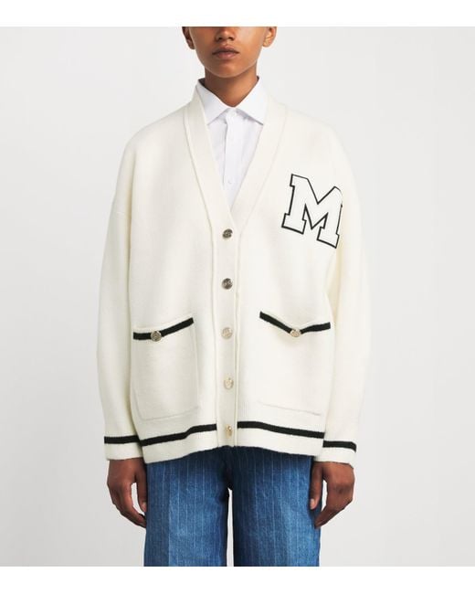 Maje White Monogram Appliqué Cardigan
