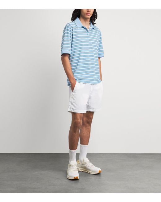 Manors Blue Piqué Stripe Goat Polo Shirt for men