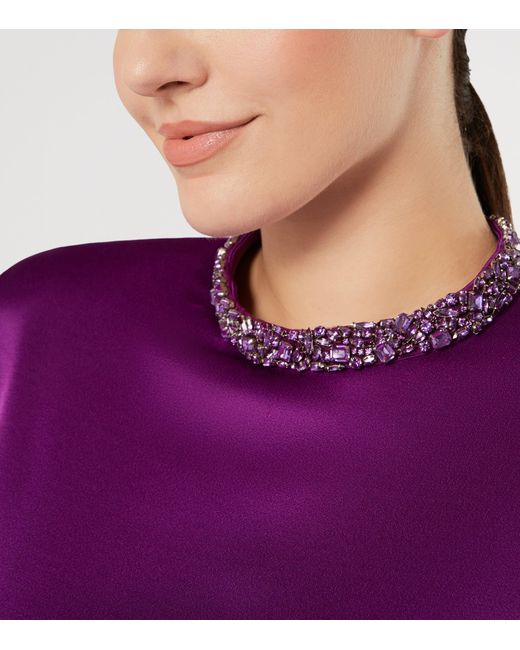 Marina Rinaldi Purple Satin Embellished Maxi Cape Dress