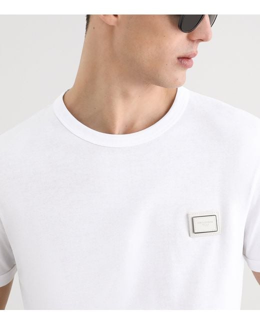 Dolce & Gabbana White Cotton Logo Plaque T-Shirt for men
