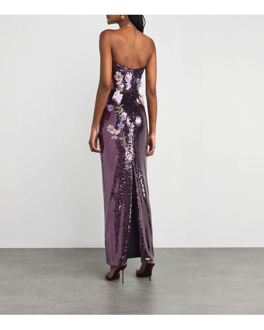Monique Lhuillier Purple Sequin Floral Column Gown