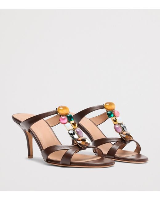 Malone Souliers Brown Leather Jewel-Embellished Simi Heeled Sandals 70