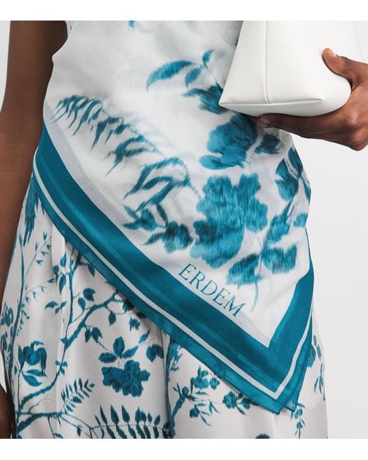 Erdem Blue Cotton Voile Printed Pareo