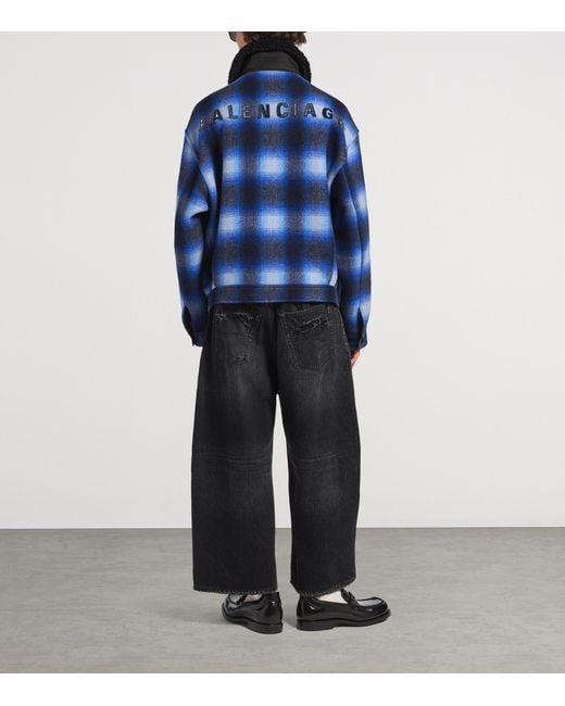 Balenciaga Blue Wool Checked Jacket for men
