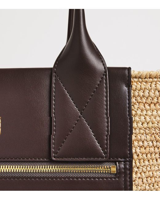 Ganni Brown Medium Raffia-Leather Tote Bag