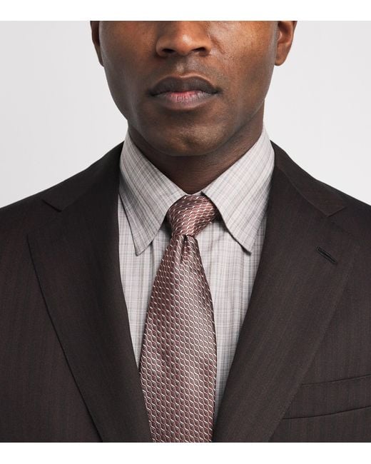 Brioni Brown Silk Geometric-Jacquard Tie for men