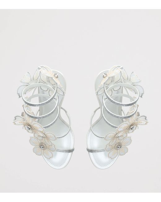 Rene Caovilla White Leather Flower Cleo Sandals 105