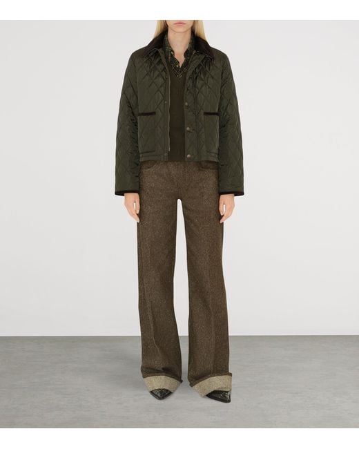 Burberry Green Cropped Quilted Field Jacket