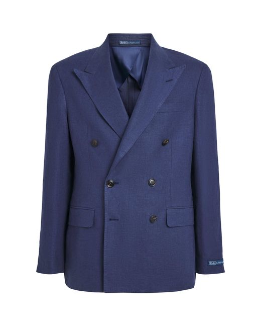 Polo Ralph Lauren Blue Linen Double-Breasted Blazer for men