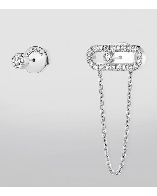 Messika White Move Uno And Diamond Asymmetric Earrings