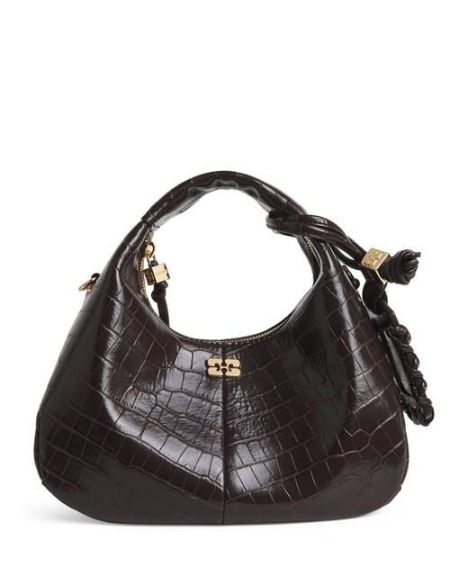 Ganni Black Mini Croc-Embossed Top-Handle Bag