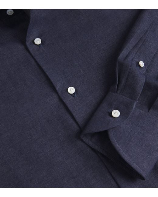 Isaia Blue Cotton-Cashmere Jersey Shirt for men