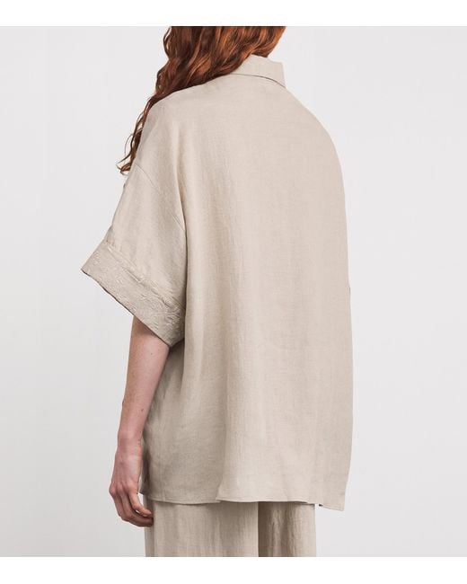 Eleventy White X Harrods Linen Embroidered Collared Shirt