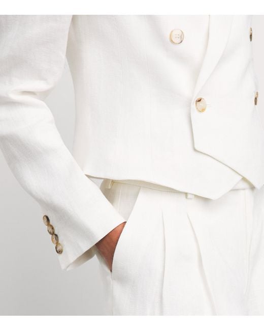 With Nothing Underneath White Linen Belgravia Cropped Blazer