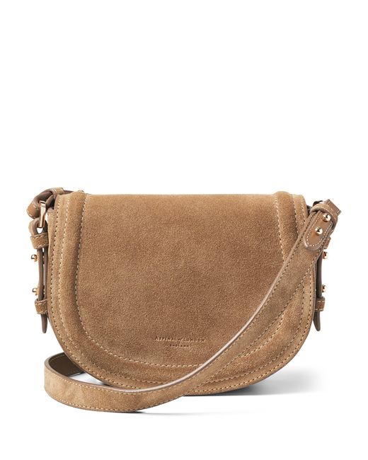 Aspinal Brown Suede Stella Cross-Body Satchel