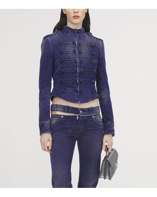 McQueen Blue Slashed Zip Low-Rise Bootcut Jeans