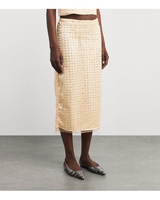 Staud Natural Embellished Ciara Midi Skirt