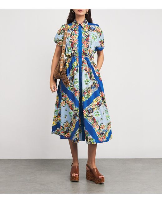 Maje Blue Cotton Floral Midi Dress