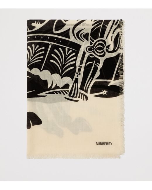 Burberry Natural Wool Wide Ekd Scarf