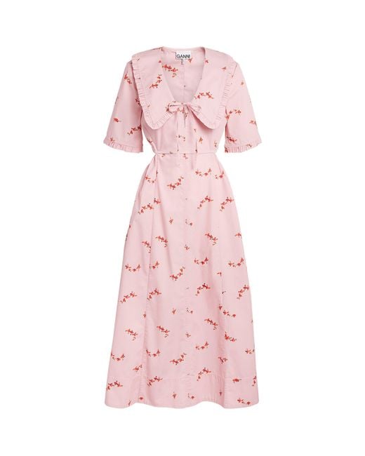 Ganni Pink Stretch-Cotton Cut-Out Midi Dress