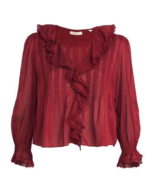 Doen Red Ruffled Hardy Blouse