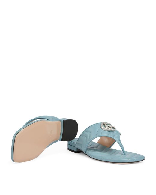 Gucci Blue Leather Double G Thong Sandals