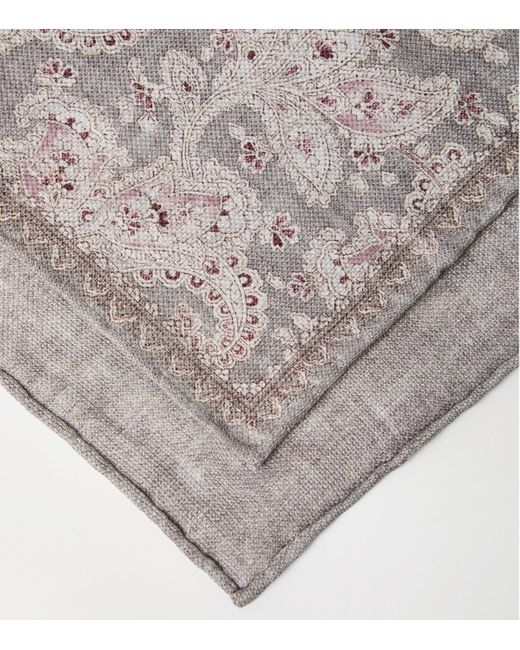 Brunello Cucinelli Natural Double-Faced Linen-Silk Paisley Pocket Square for men