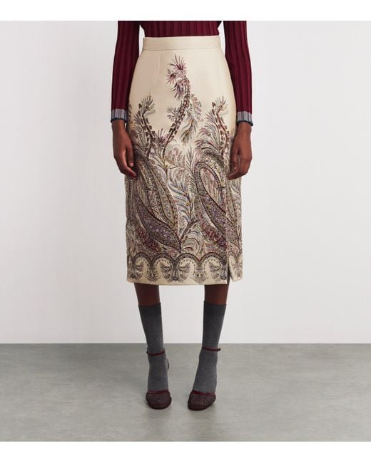 Etro Natural Fil Coupé Paisley Midi Skirt