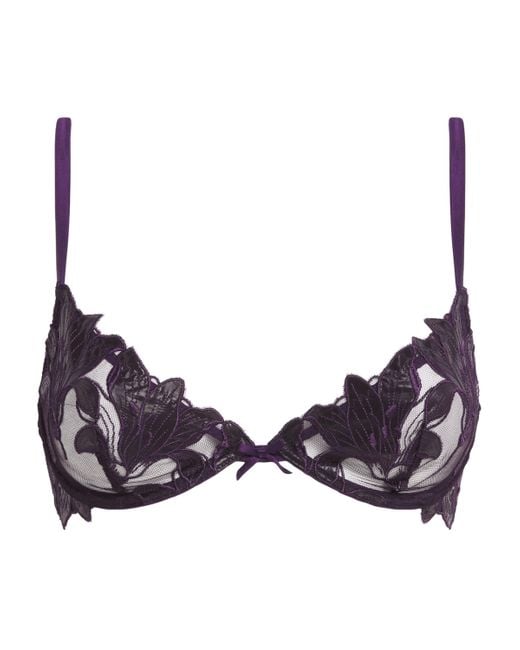 Fleur du Mal Purple Embroidered Lily Plunge Demi Bra