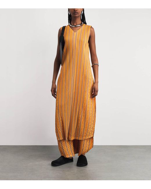 Pleats Please Issey Miyake Orange Cotton-Blend Zigzag Midi Dress