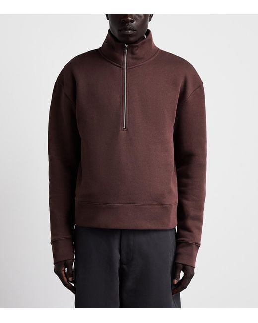 Studio Nicholson Brown Cotton Half-Zip Sweatshirt for men