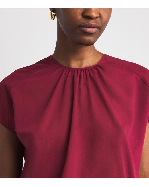 Joseph Red Wool-Blend Sheer Broca Blouse