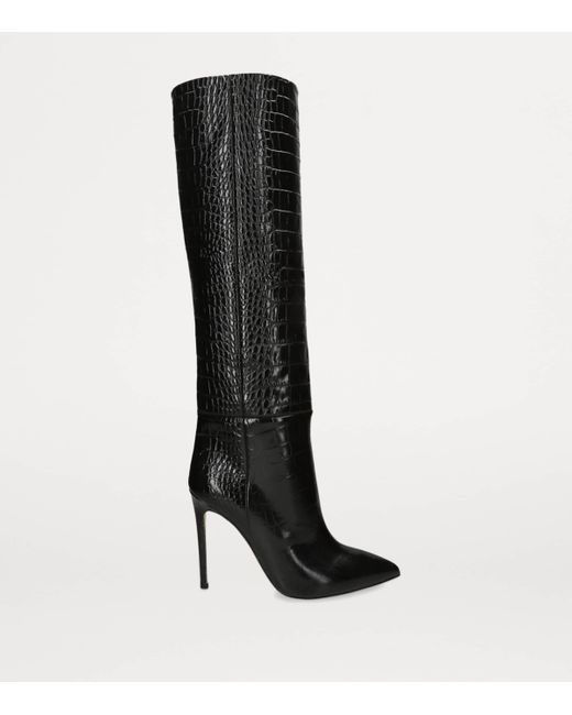 Paris Texas Black Croc-Embossed Knee-High Boots 105