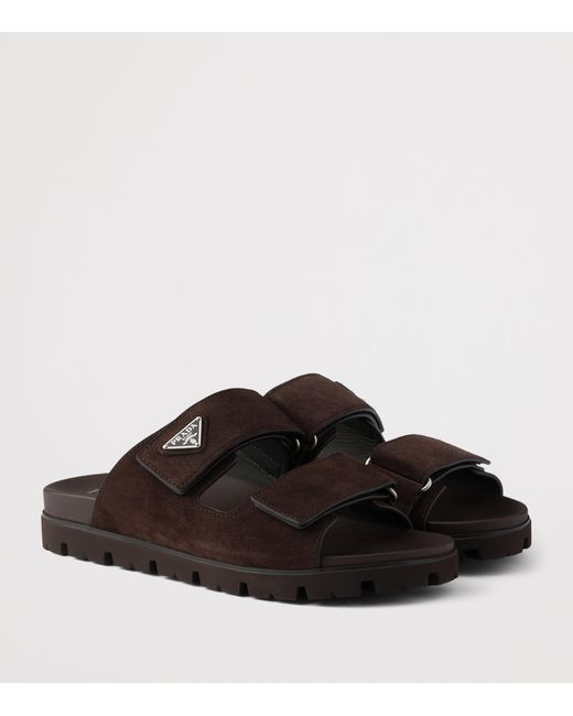 Prada Brown Suede Triangle Sandals for men