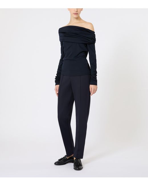 Max Mara Black Virgin Wool Draped Blouse
