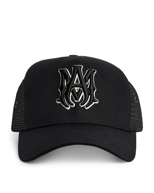 Amiri Black Embroidered Ma Logo Trucker Cap for men