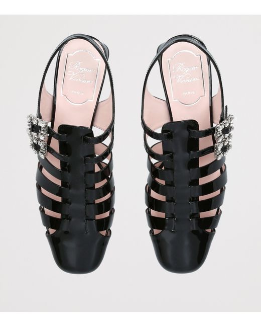 Roger Vivier Black Patent Leather Mini Très Vivier Sandals 25