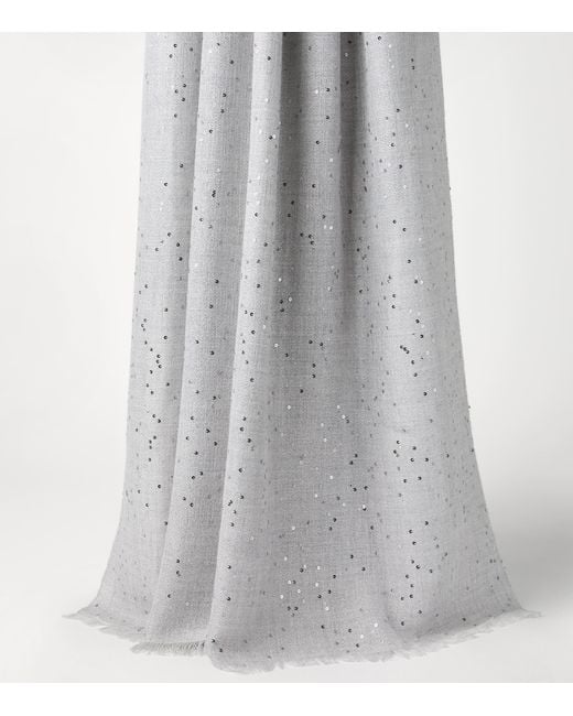 Brunello Cucinelli Gray Cashmere-Silk Diamond Yarn Sequin Scarf