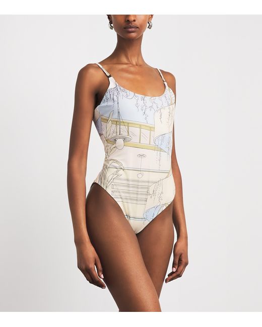 Tory Burch White Printed Low-Back Swimsuit